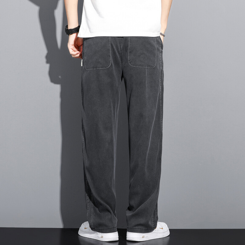 Pánske nové letné vrecovité rovné nohavice so širokými nohavicami, sťahovateľné s elastickým pásom, ležérne nohavice, tenké mäkké lyocellové džínsy, plus veľkosť
