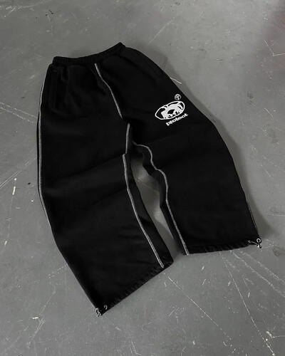 Pantaloni de sport Streetwear Îmbrăcăminte pentru bărbați și femei Harajuku Dungi retro Pantaloni largi cu grafic brodat Pantaloni drepti gotici gri