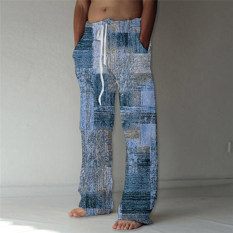 Pantaloni largi pentru bărbați, de vară, vintage, în carouri, pantaloni largi de plajă, imprimați 3D, hawaiani Pantaloni largi de modă