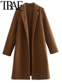 TRAF Ženski kaput dugih rukava Široka jakna Vintage dugačak baloner Ženska gornja odjeća Topla Y2K oversize stil za stari novac 2024.