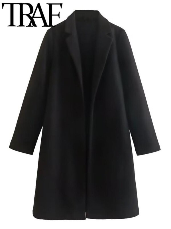 TRAF Ženski kaput dugih rukava Široka jakna Vintage dugačak baloner Ženska gornja odjeća Topla Y2K oversize stil za stari novac 2024.