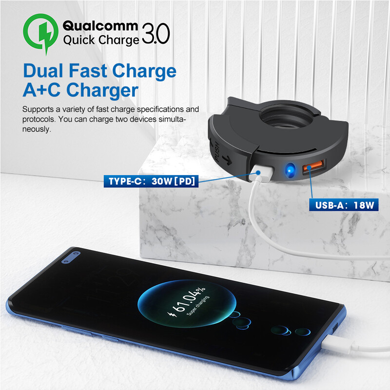 Motociklistički USB TYPE-C punjač PD QC3.0 Brzo punjenje na upravljaču 12/24V Vodootporni držač za montiranje na upravljaču Punjač za telefon s kamerom