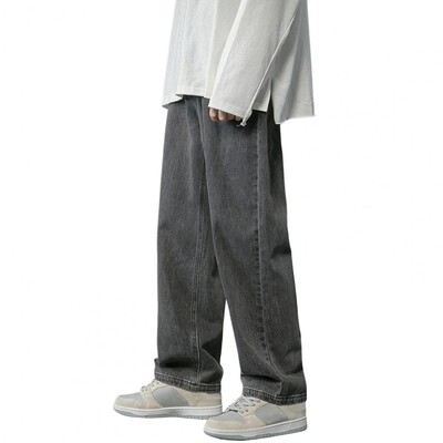 Vīriešu Džinsi ar taisnām kājām Vīriešu džinsa bikses ar platām kājām Hip-hop stila mazgāti džinsi ar kabatām Ikdienišķa viengabalaina pavasarim vīriešiem