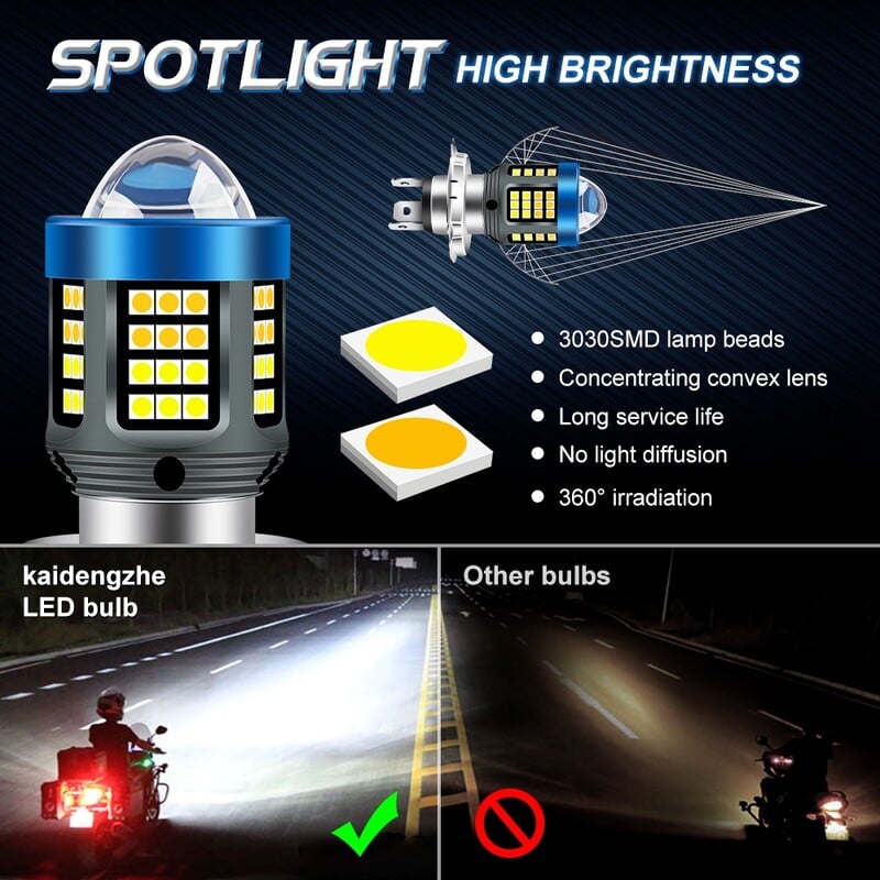 1 db 20000Lm H4 LED Moto H6 BA20D P15D LED motoros fényszóró izzók 3570 CSP lencse Fehér Sárga Hi Lo lámpa robogó tartozékok