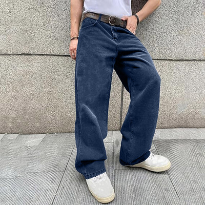 Blugi hip hop largi pentru bărbați Pantaloni skater din denim cu picioare largi Pantaloni lungi ocazional cu croiala lejeră Pantaloni de denim la modă.