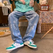 ICCLEK farmer férfi nyári vékony bő mintás nadrág ősz új egyéniség alkalmi széles szárú nadrág