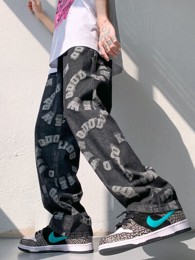 ICCLEK farmer férfi nyári vékony bő mintás nadrág ősz új egyéniség alkalmi széles szárú nadrág