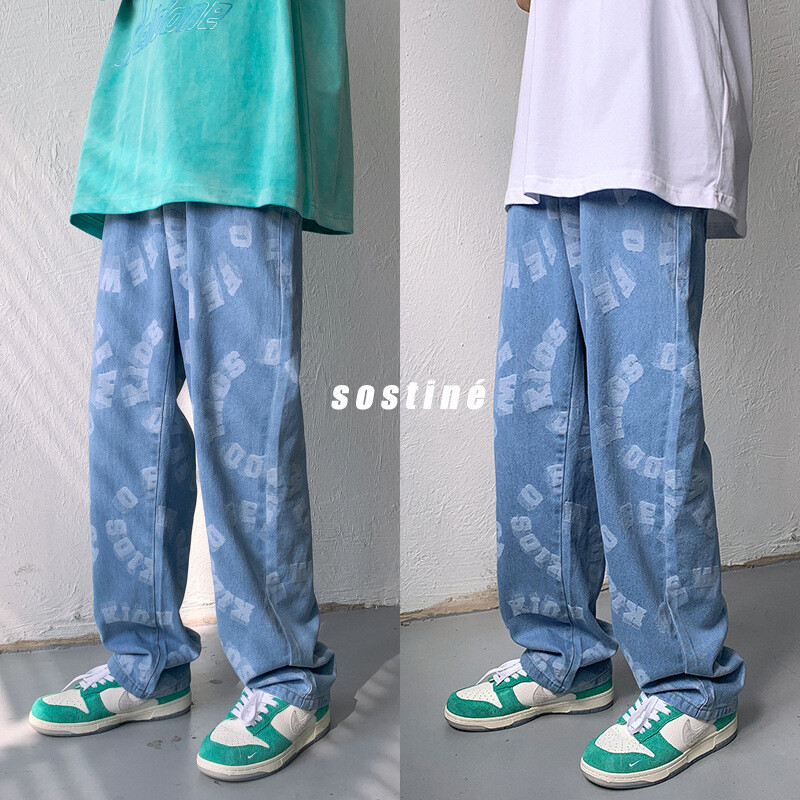 ICCLEK farmer férfi nyári vékony bő mintás nadrág ősz új egyéniség alkalmi széles szárú nadrág