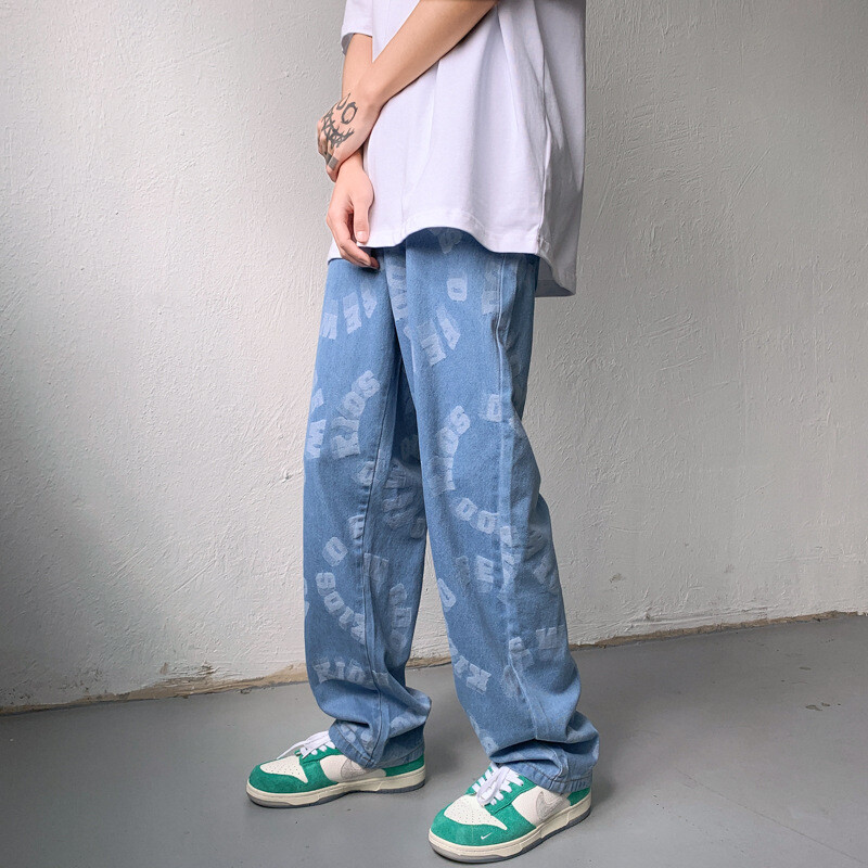 ICCLEK farmer férfi nyári vékony bő mintás nadrág ősz új egyéniség alkalmi széles szárú nadrág