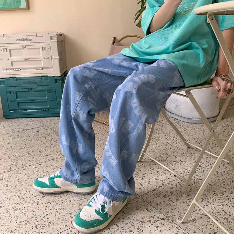 ICCLEK farmer férfi nyári vékony bő mintás nadrág ősz új egyéniség alkalmi széles szárú nadrág