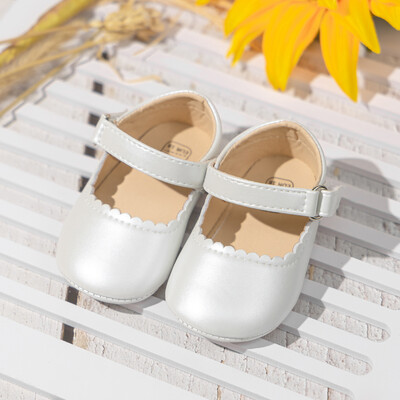 KIDSUN Пролетна новородена Pu Baby Dress Обувки за момичета Гумена подметка Нехлъзгаща се First Walker Бели танцови сватбени обувки за момиче