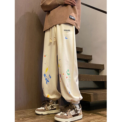 Pantaloni cargo Y2K pentru bărbați, stil american, cu graffiti, pantaloni de sport largi, pantaloni de jogger, pantaloni vintage cu picioare largi, pantaloni pentru bărbați