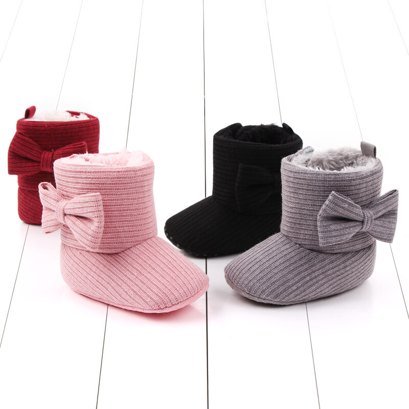 Dječje čizme prekrivene gležnjevima Slatka topla podstava s mašnama Zimske cipele za prvo hodanje za bebe za djevojčice Mekani pamučni potplati koje voli beba