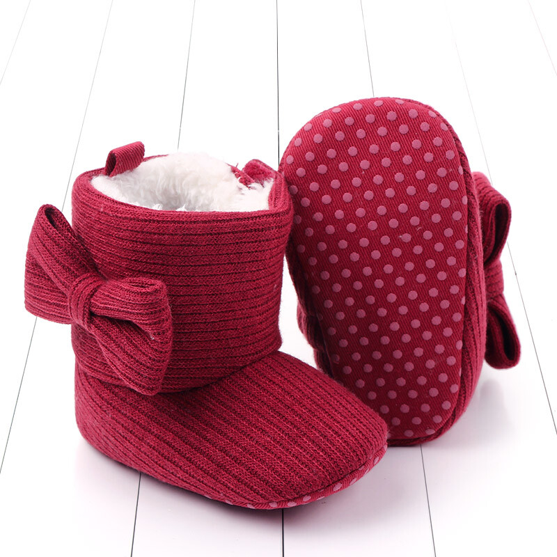 Dječje čizme prekrivene gležnjevima Slatka topla podstava s mašnama Zimske cipele za prvo hodanje za bebe za djevojčice Mekani pamučni potplati koje voli beba