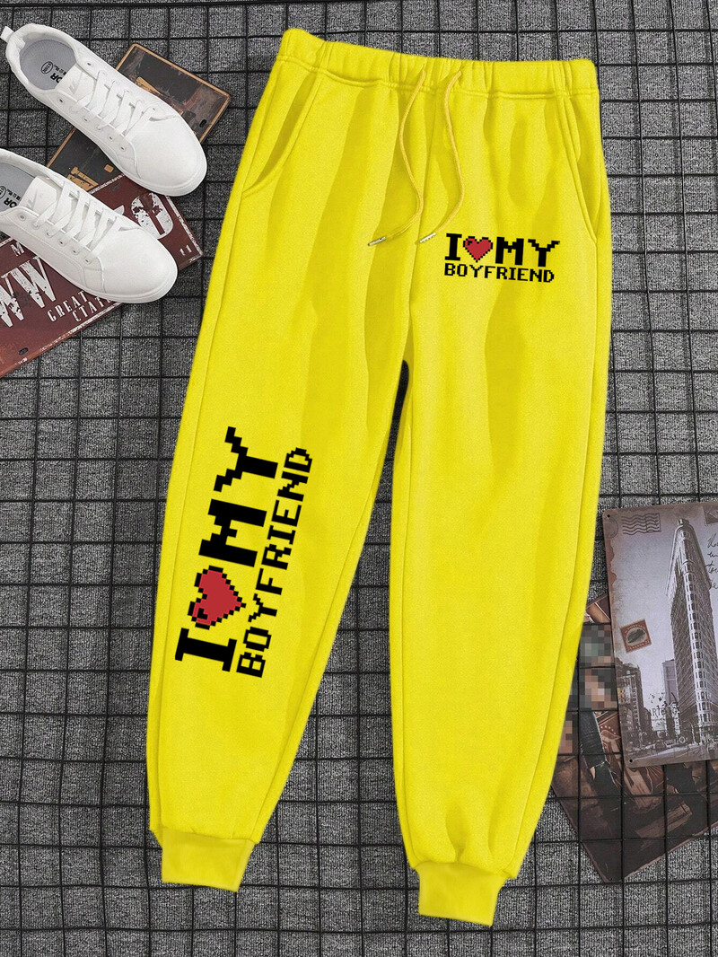 I Love My Boyfriend Bărbați Femei Pantaloni de sport cu șnur largi Purtați Y2K Pantaloni calduri Y2K Pantaloni de alergare Jogger Pantaloni de trening largi Cuplu