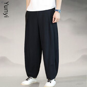 Proljeće Ljeto Ležerne muške hlače Kineski stil Široki kroj Pamučne lanene široke hlače Harem hlače