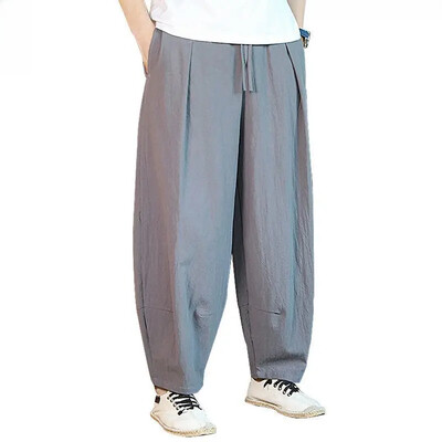 Proljeće Ljeto Ležerne muške hlače Kineski stil Široki kroj Pamučne lanene široke hlače Harem hlače