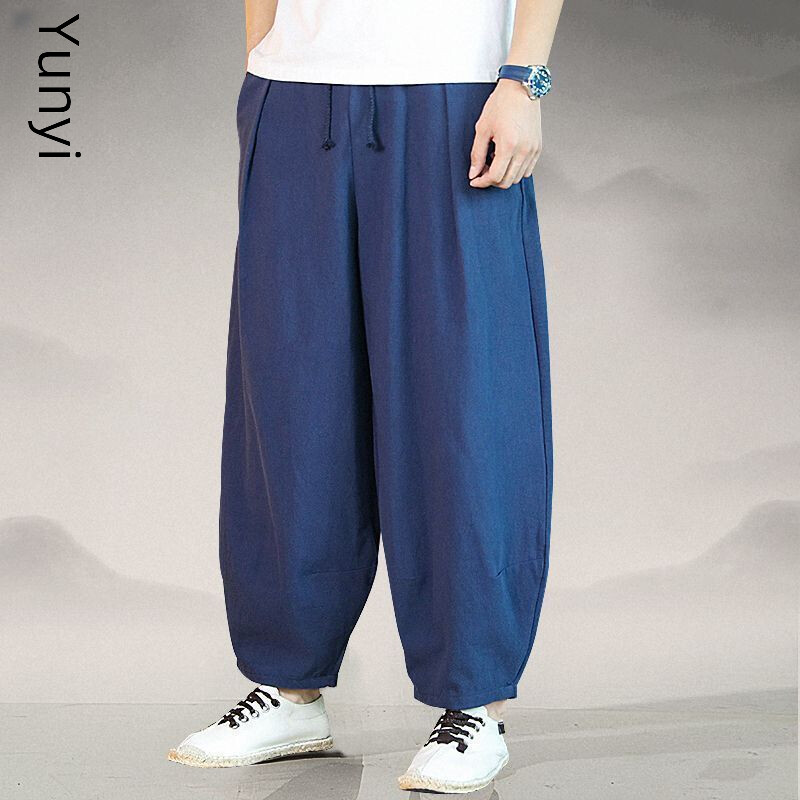 Proljeće Ljeto Ležerne muške hlače Kineski stil Široki kroj Pamučne lanene široke hlače Harem hlače