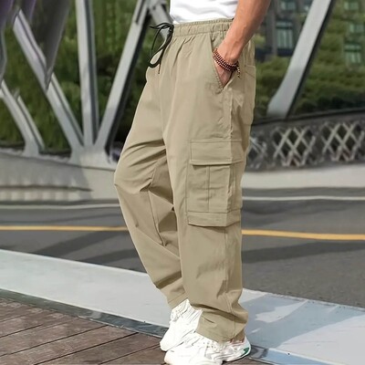 Harajuku Oversized Cargo ejtőernyős nadrágok Őszi Férfi Utcai ruházat Vintage Y2k Hip Hop széles lábú kocogók táskás alkalmi melegítőnadrágok