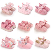 Klasiskās modes jaundzimušo rozā apavi mazuļiem Neslīdoši auduma apavi apakšā meitenēm Eleganti ikdienas princešu apavi Pirmie pastaigu apavi