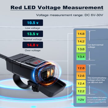 Extractme QC3.0 Мотоциклетно USB зарядно устройство 12V Водоустойчиво гнездо Handlebar Cell Адаптер за бързо зарядно устройство с волтметър Аксесоар за мотор