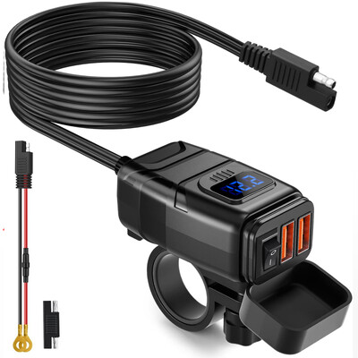 Extractme QC3.0 Încărcător USB pentru motociclete 12V Priză impermeabilă Adaptor pentru încărcător rapid pentru celule de ghidon cu voltmetru Accesoriu pentru motor