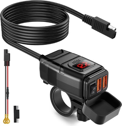 Extractme QC3.0 motorkerékpár USB töltő 12V vízálló aljzat kormányelem cellás gyorstöltő adapter feszültségmérő motor tartozékkal