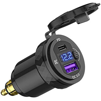 DIN Hella Plug към USB C PD 3.0 QC 3.0 USB зарядно устройство Захранващ адаптер Волтметър с превключвател за включване и изключване за мотоциклет BMW Ducati Triumph