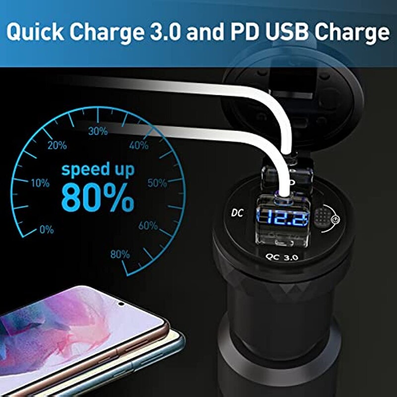 DIN Hella spraudnis pie USB C PD 3.0 QC 3.0 USB lādētāja strāvas adaptera voltmetrs ar ieslēgšanas-izslēgšanas slēdzi BMW Ducati Triumph motociklam