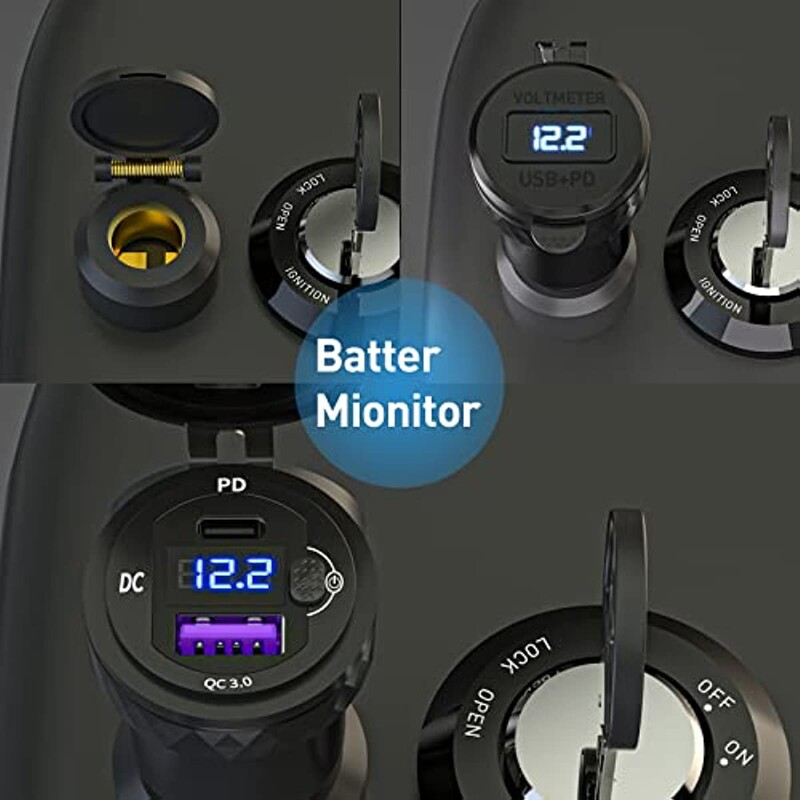 DIN Hella spraudnis pie USB C PD 3.0 QC 3.0 USB lādētāja strāvas adaptera voltmetrs ar ieslēgšanas-izslēgšanas slēdzi BMW Ducati Triumph motociklam