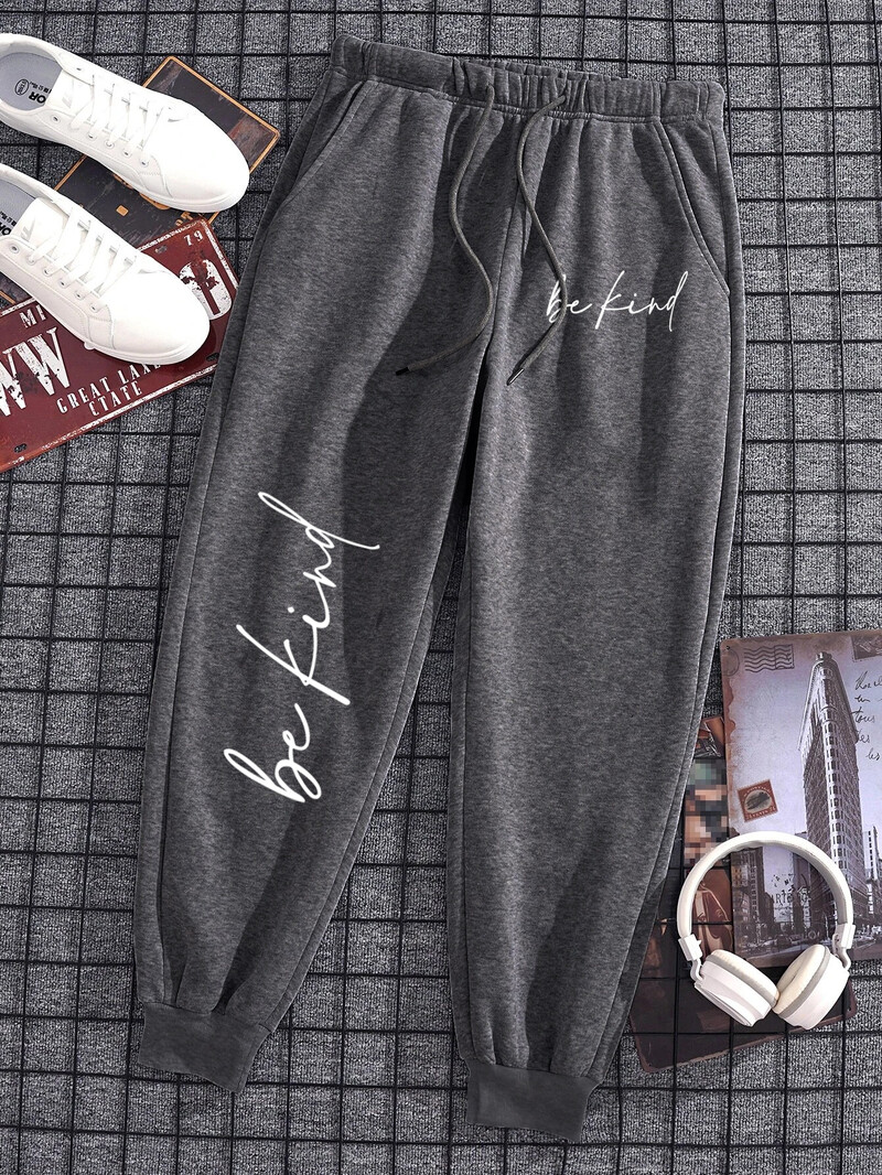Pánske športové nohavice Be Kind Letter, voľné, vonkajšie, teplé, ležérne, vrecovité, bežecká tepláková súprava, sťahovacia šnúrka, mäkké nohavice pre páry