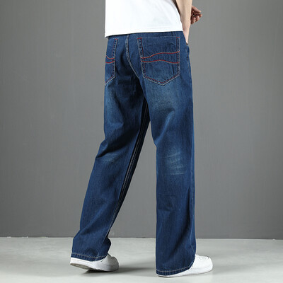 100% памук Мъжки летни тънки дънки Класически прави широки дънкови панталони Марка Удобни ежедневни панталони Плюс размер 42 44 46 48