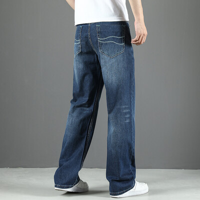 100% памук Мъжки летни тънки дънки Класически прави широки дънкови панталони Марка Удобни ежедневни панталони Плюс размер 42 44 46 48