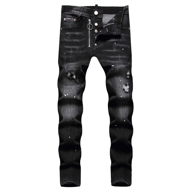 2024. gada vīriešu plēsti džinsi Luksusa zīmola gaiši zili caurumiņi, gari džinsi, kvalitatīvas vīriešu elastīgas bikses, šauri džinsi vīriešu apģērbi