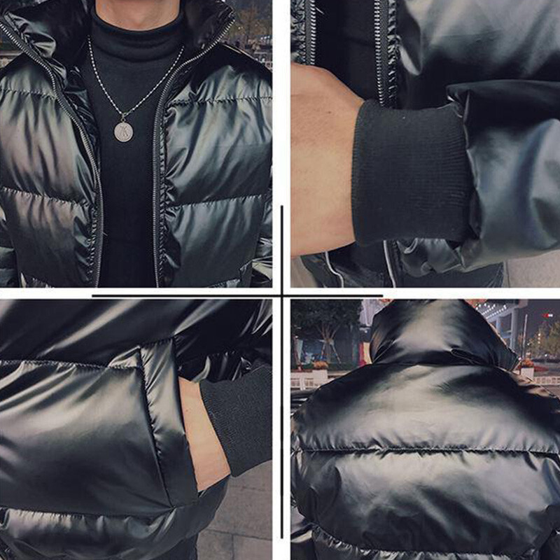 Parka pentru bărbați, primăvară, iarnă, jachete termice la modă, jachete groase, calde, lucioase, negru, argintiu, îmbrăcăminte pentru bărbați.