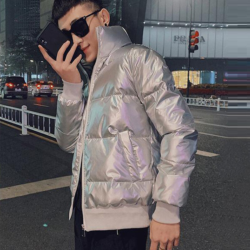Parka pentru bărbați, primăvară, iarnă, jachete termice la modă, jachete groase, calde, lucioase, negru, argintiu, îmbrăcăminte pentru bărbați.