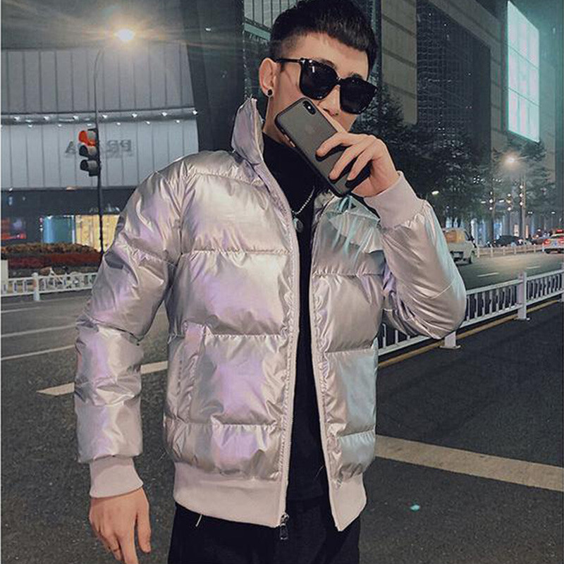 Parka pentru bărbați, primăvară, iarnă, jachete termice la modă, jachete groase, calde, lucioase, negru, argintiu, îmbrăcăminte pentru bărbați.