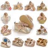 0-18M drăguț de primăvară nou-născut pantofi aurii pentru bebeluși pantofi anti-alunecare cu fundul de pânză pantofi pentru fete, eleganti, respirabili, casual, pantofi pentru prima mers pentru bebeluși
