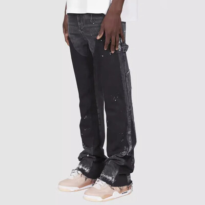 Pantaloni de lucru pentru bărbați, blugi la modă, îmbrăcăminte de lucru la modă europeană și americană, pantaloni evazați în straturi din denim elastic în mozaic S-XXL