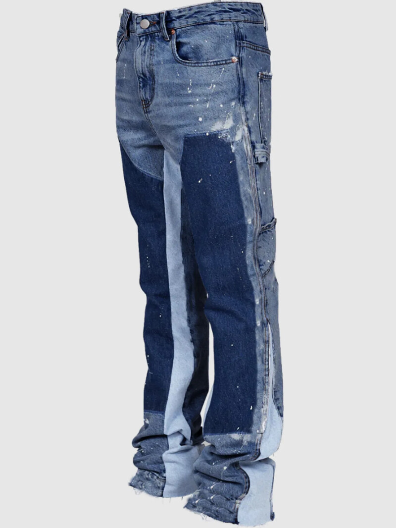 Pantaloni de lucru pentru bărbați, blugi la modă, îmbrăcăminte de lucru la modă europeană și americană, pantaloni evazați în straturi din denim elastic în mozaic S-XXL