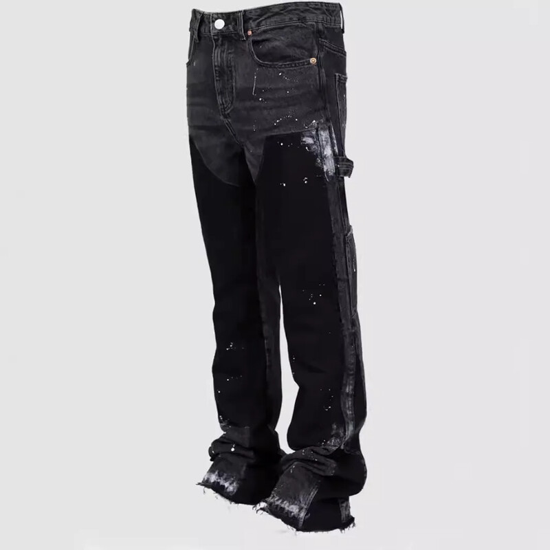 Pantaloni de lucru pentru bărbați, blugi la modă, îmbrăcăminte de lucru la modă europeană și americană, pantaloni evazați în straturi din denim elastic în mozaic S-XXL