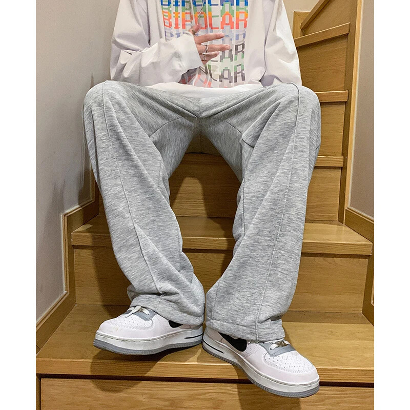 2024 Pantaloni largi pentru bărbați Pantaloni de trening largi de modă coreeană Streetwear Pantaloni ocazionali drepti cu picioare largi Îmbrăcăminte pentru bărbați gri deschis