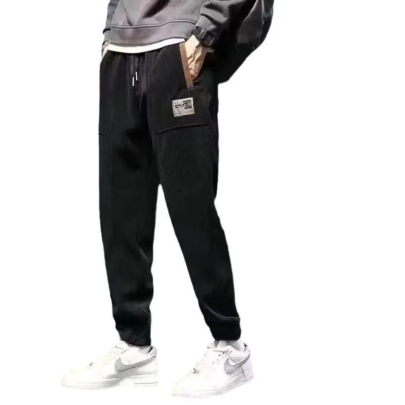 Toamnă/iarnă Pantaloni casual bărbați din velur Pantaloni de sport cu picioare drepte Pantaloni cargo căptușiți cu fleece, cu o formă lejeră Stil mai voluminos pentru bărbați