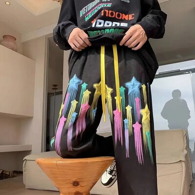 Bikses Hip-hop Vīriešu sporta bikses ar platām kājām Vīriešu sporta bikses Taisnas melnas Y2k Bikses Jaunas preces Treniņtērpa apakšās Baggy