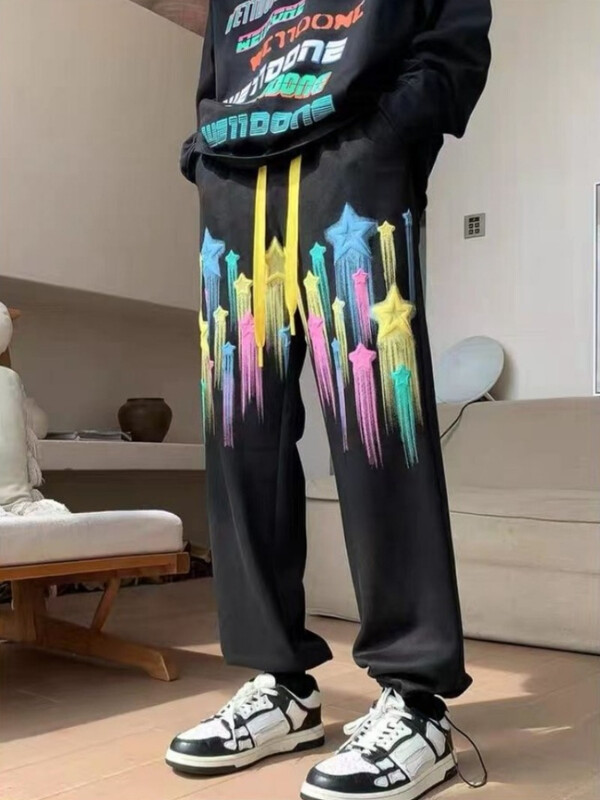Bikses Hip-hop Vīriešu sporta bikses ar platām kājām Vīriešu sporta bikses Taisnas melnas Y2k Bikses Jaunas preces Treniņtērpa apakšās Baggy