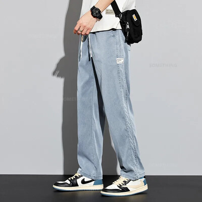 2024. gada jaunas vīriešu mīkstas liocela bikses elastīgas jostasvietas savelkamās bikses platas, taisnas, vīriešu ledus zīda ikdienas bikses, liela izmēra 4XL