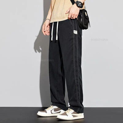 2024. gada jaunas vīriešu mīkstas liocela bikses elastīgas jostasvietas savelkamās bikses platas, taisnas, vīriešu ledus zīda ikdienas bikses, liela izmēra 4XL