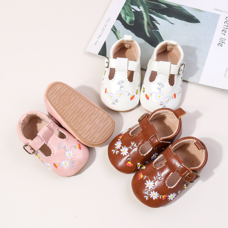 Slatke djevojčice Proljeće i jesen izvezene cipele od princezine kože Visokokvalitetni TPR potplat Protuklizne cipele za hodanje Prvi hodači