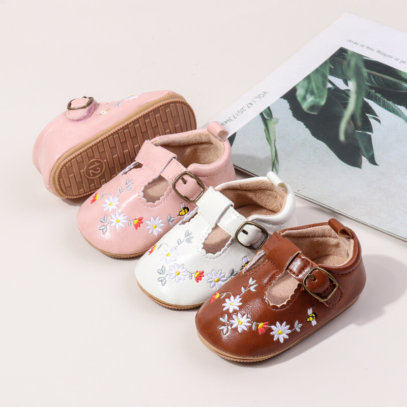 Slatke djevojčice Proljeće i jesen izvezene cipele od princezine kože Visokokvalitetni TPR potplat Protuklizne cipele za hodanje Prvi hodači