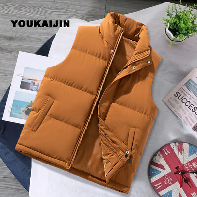 Pruun vestiga jakk Meeste Slim Fit Stand krae Varrukateta Puffer jakid Kevad-sügis vabaaja vest Meeste Matkamine Reisimine Jooksmine